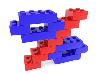 Abstract percent sign of red and blue toy bricks