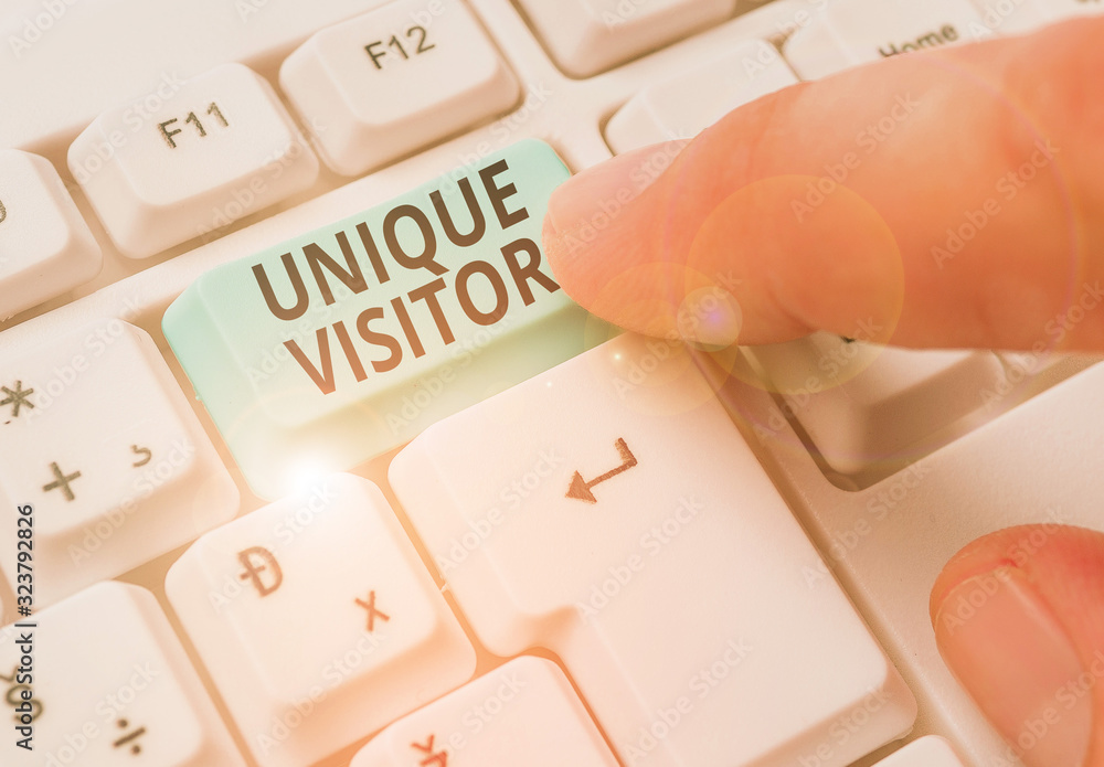 Poster writing note showing unique visitor. business concept for individuals who have visited a web site at