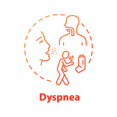 Dyspnea concept icon. Difficulty with allergies. Shortness of breath. Asthma inhaler. Respiratory disease. Influenza symptom idea thin line illustration. Vector isolated outline RGB color drawing