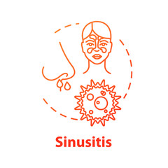 Sinusitis concept icon. Virus and germs. Stuffy nose. Paranasal inflammation. Respiratory illness. Nasal problem. Flu infection idea thin line illustration. Vector isolated outline RGB color drawing