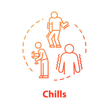 Chills concept icon. Disease sign. Influenza infection. Flu symptom. Tremor and tremble. Body ache. Unwell person. Cold idea thin line illustration. Vector isolated outline RGB color drawing