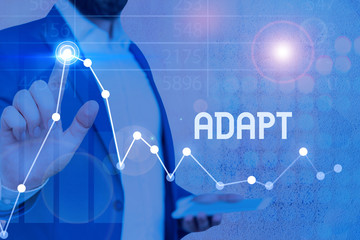 Writing note showing Adapt. Business concept for Make suitable for a new use or purpose Adjusted to...