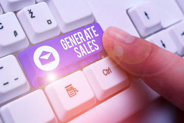 Writing note showing Generate Sales. Business concept for process of making contact and detail with...