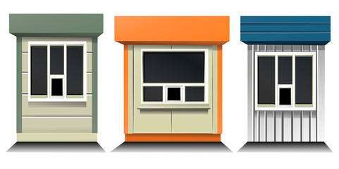 Three mobile buildings. Vector container office.