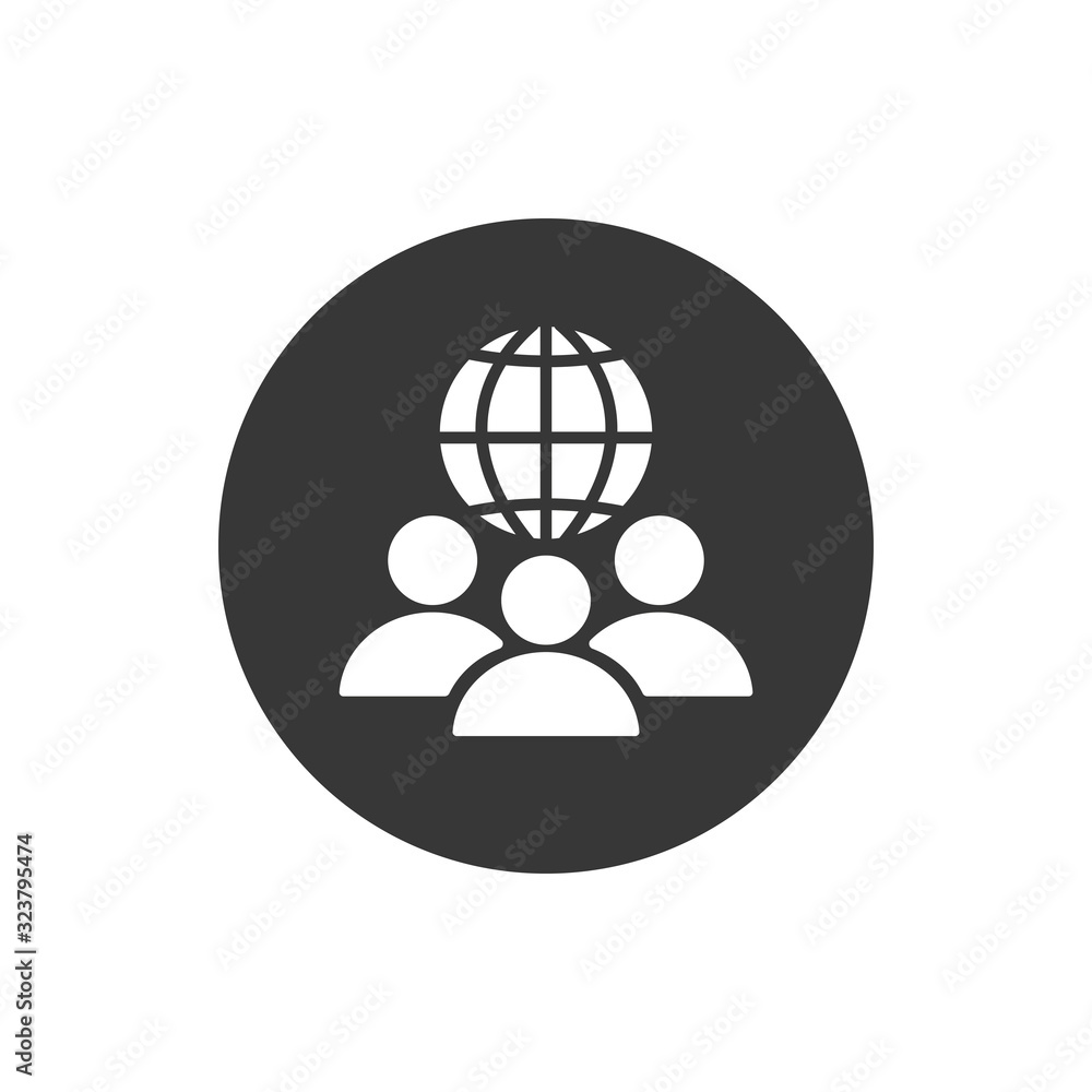 Poster avatars and global sphere block flat style icon vector design