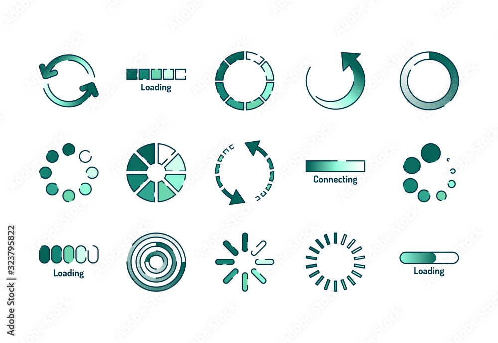 Poster download color line icons set. loading signs. vector illustration for web page, app, promo. ui ux gu