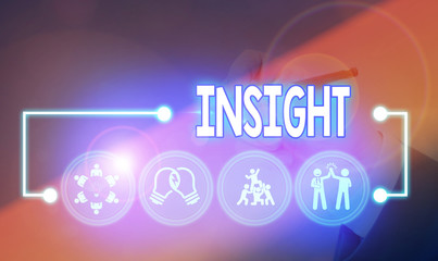 Word writing text Insight. Business photo showcasing Capacity Gain accurate deep understanding of...