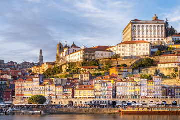 Porto in Portugal and its beautiful tourist part of Gaia and picturesque historical architecture of ancient Europe. Colorful buildings of the Portuguese city