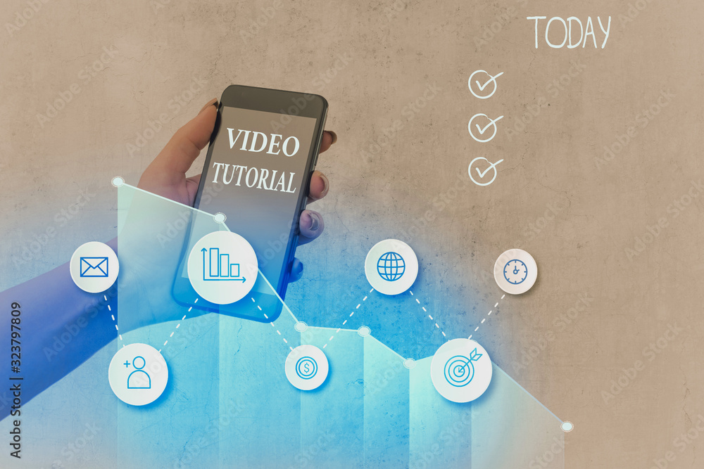 Poster handwriting text video tutorial. conceptual photo method of transferring knowledge through audiovisu