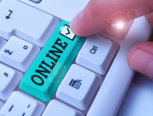 Word writing text Online. Business photo showcasing the computer or device connected to a network...
