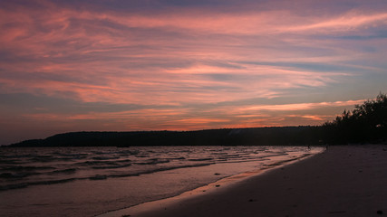 Longset beach at sunset on Koh Rong island, cambodia