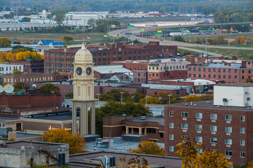 Town Clock Overlooks Mississippi Town Dubuque