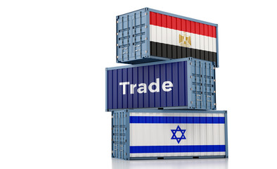 Freight container with Egypt and Israel flag. 3D Rendering