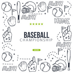 Baseball background with hand draw doodle elements. Template Design.