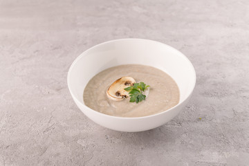 mushroom cream soup in a white plate