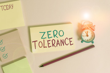 Conceptual hand writing showing Zero Tolerance. Concept meaning refusal to accept antisocial...