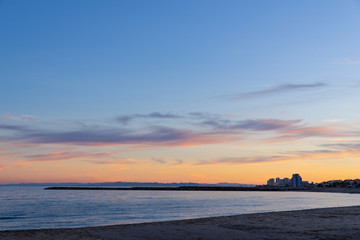 sunset on the Puzol beach Valencia Spain