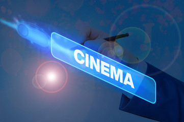 Text sign showing Cinema. Business photo showcasing theater where movies are shown for public...