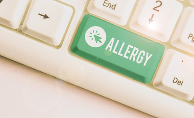 Conceptual hand writing showing Allergy. Concept meaning Hypersensitive of the immune system...