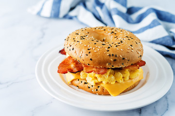 Fried bacon cheese egg salad  bagel