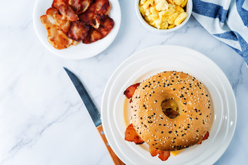 Fried bacon cheese egg salad  bagel
