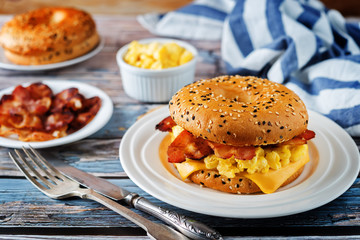 Fried bacon cheese egg salad  bagel