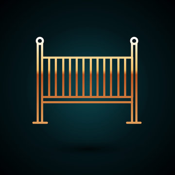 recommend clip art: Gold line Baby crib cradle bed icon isolated on dark blue background. Vector Illustration
