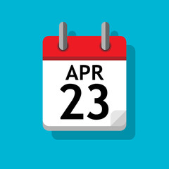 Flat icon of spiral calendar page with 23rd of april.