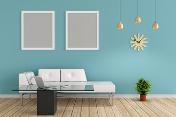 living room and work space simple concept 3d rendering