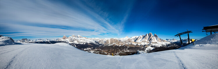 Fototapeta na wymiar Dolomities winter mountains ski resort