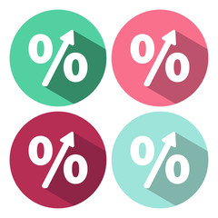 Percent sign. Flat linear long shadow icon. Percentage. Shop discount symbol. Vector line symbol