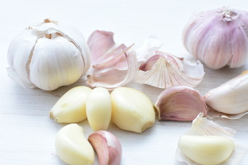 Allium sativum: Fresh, whole and sliced garlic