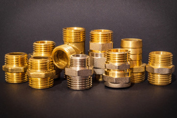 Big set of brass fittings is often used for water and gas installations
