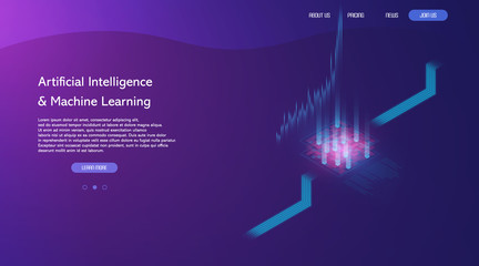 Big data abstract conceptual background. Machine learning algorithms image. Landscape web banner. Vector illustration