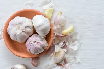 Allium sativum: Fresh, whole and sliced garlic