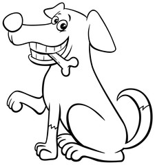 cartoon dog character with bone coloring book page