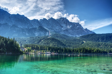 View from Eibsee to the Zugspitze - obrazy, fototapety, plakaty