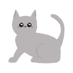 Vector illustration of a sitting grey kitten with a cute face.