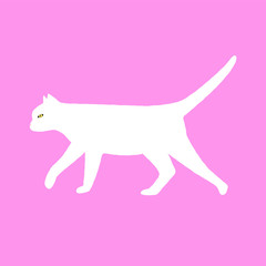 Vector illustration of a walking white cat.