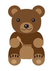 Cartoon baby bear with a spoon isolated on a white background