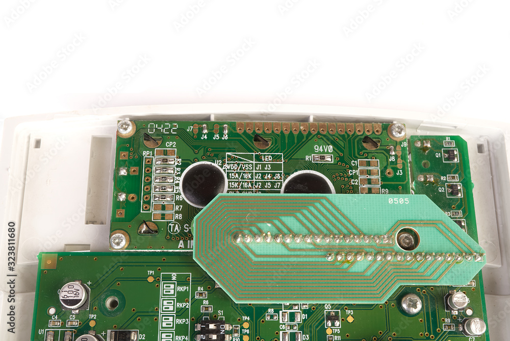 Aufkleber electronic board can be used as background . close up of a printed green computer circuit board
