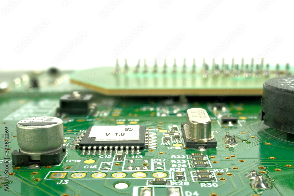 Aufkleber electronic board can be used as background . close up of a printed green computer circuit board