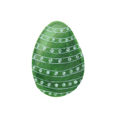 Green easter egg isolated on white background. Watercolor gouache hand drawn illustration. Happy easter holiday