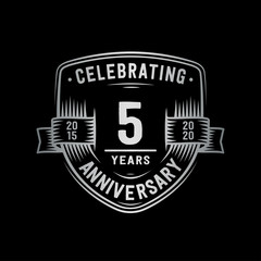 5 years anniversary celebration shield design template. Vector and illustration.