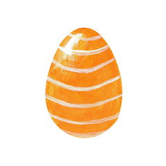 Orange easter egg isolated on white background. Watercolor gouache hand drawn illustration. Happy easter holiday