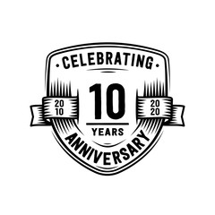 10 years anniversary celebration shield design template. Vector and illustration.
