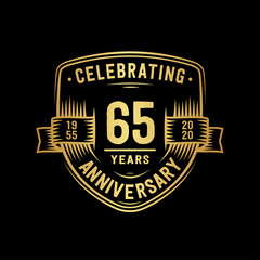 65 years anniversary celebration shield design template. Vector and illustration.