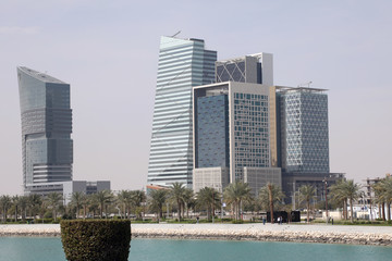 Doha / Qatar &ndash; February 17, 2020: Commercial towers in the Lusail area of Doha