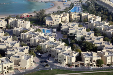 Doha / Qatar – February 17, 2020: View of villas in the West Bay Lagoon area of Doha