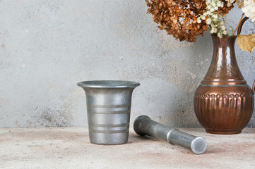 Vintage aluminum mortar with pestle